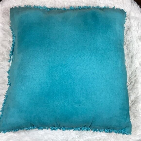 Aquamarine Turquoise Curly Faux Fur Back/Arm Rest & Square Throw Pillow Set - Picture 7 of 10